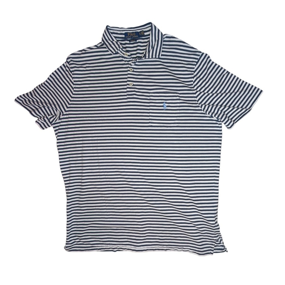 Polo Ralph Lauren Polo Shirt Mens XL Blue White Striped Classic Fit Pocket Pony
